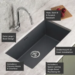 Vellamo Terra XL 1 Bowl Granite Composite Inset / Undermount Kitchen Sink & Waste - 774 x 434mm