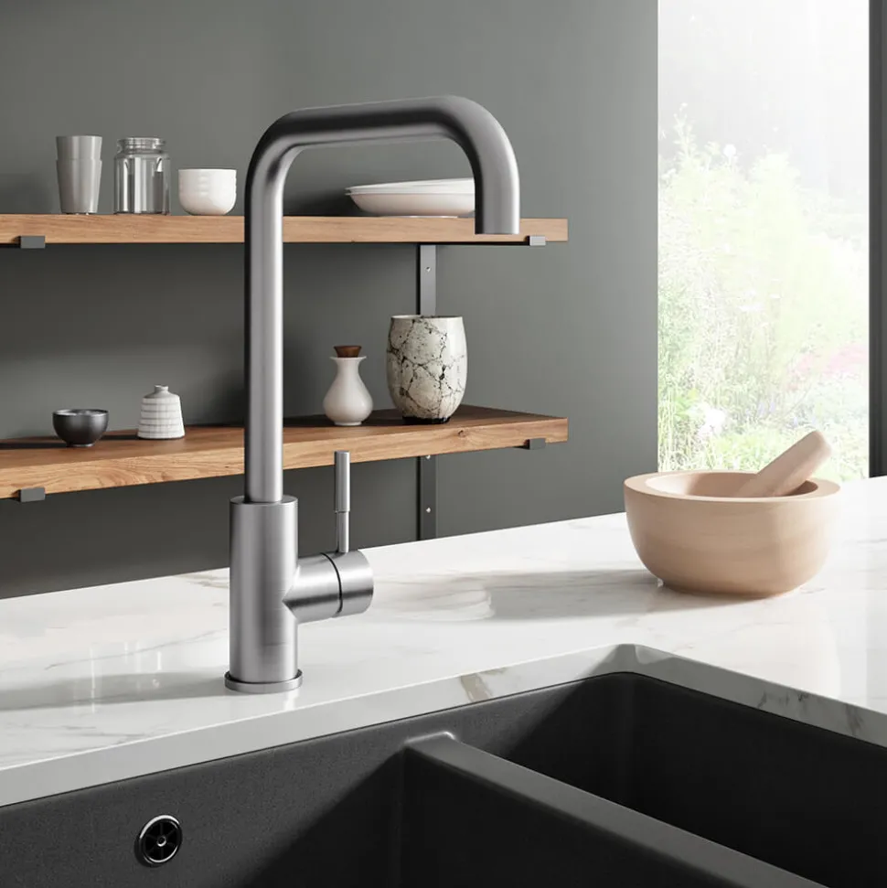 Vellamo Touch Control Single Lever Mono Kitchen Mixer Tap - Brushed Nickel