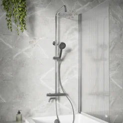Vellamo Twist Exposed 3 Outlet Rigid Riser Thermostatic Shower Set with Integrated Bath Spout