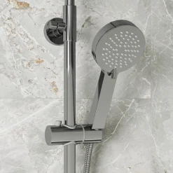 Vellamo Twist Exposed 3 Outlet Rigid Riser Thermostatic Shower Set with Integrated Bath Spout