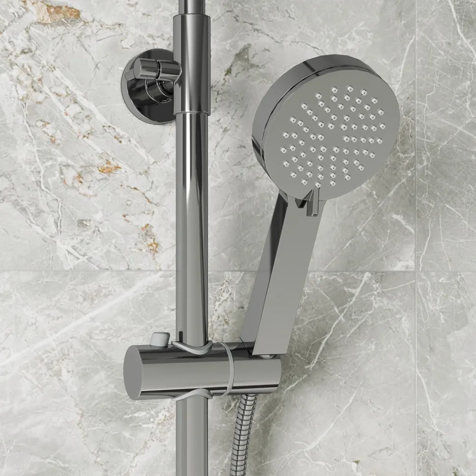 Vellamo Twist Exposed 3 Outlet Rigid Riser Thermostatic Shower Set with Integrated Bath Spout