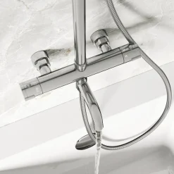 Vellamo Twist Exposed 3 Outlet Rigid Riser Thermostatic Shower Set with Integrated Bath Spout