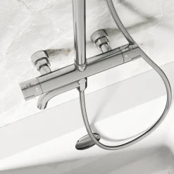 Vellamo Twist Exposed 3 Outlet Rigid Riser Thermostatic Shower Set with Integrated Bath Spout