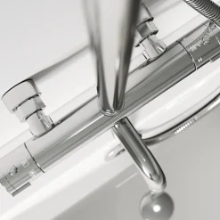 Vellamo Twist Exposed 3 Outlet Rigid Riser Thermostatic Shower Set with Integrated Bath Spout