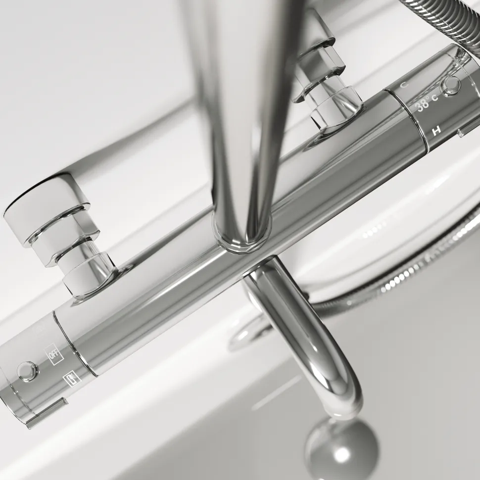 Vellamo Twist Exposed 3 Outlet Rigid Riser Thermostatic Shower Set with Integrated Bath Spout