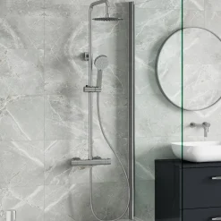 Vellamo Twist Round Thermostatic Shower Valve, Fixed Head & Handset Shower Set - Chrome