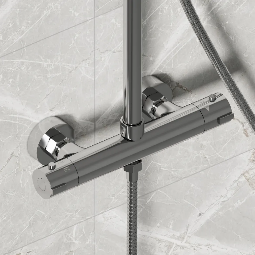 Vellamo Twist Round Thermostatic Shower Valve, Fixed Head & Handset Shower Set - Chrome