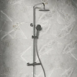 Vellamo Twist Round Thermostatic Shower Valve, Fixed Head & Handset Shower Set - Chrome