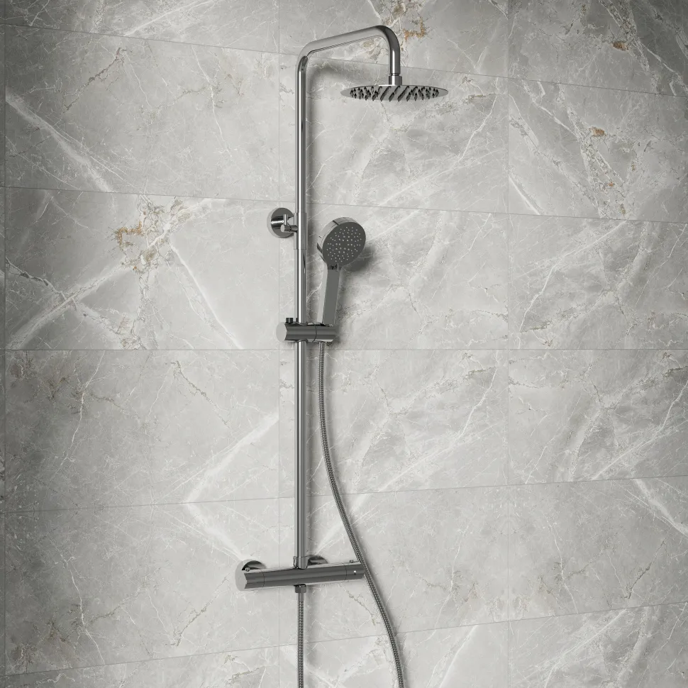 Vellamo Twist Round Thermostatic Shower Valve, Fixed Head & Handset Shower Set - Chrome