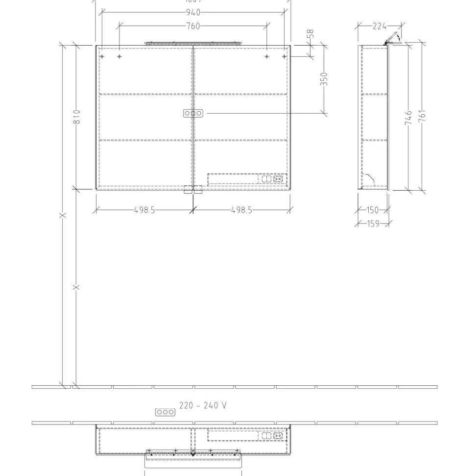 Villeroy & Boch My View One 2 Door LED Illuminated Mirrored Cabinet & Shaver Socket