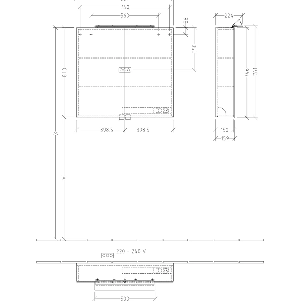 Villeroy & Boch My View One 2 Door LED Illuminated Mirrored Cabinet & Shaver Socket