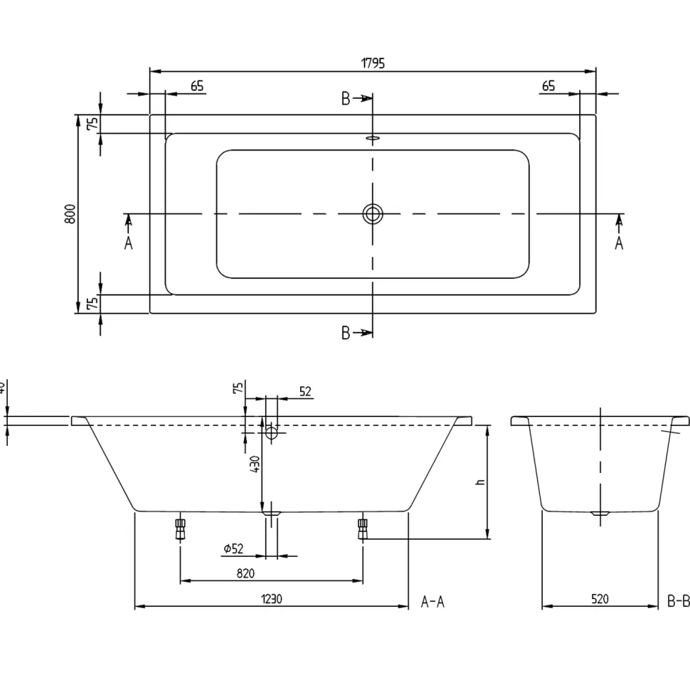 Villeroy & Boch Targa Plus Straight Double Ended Bath - 1600, 1700 & 1800mm
