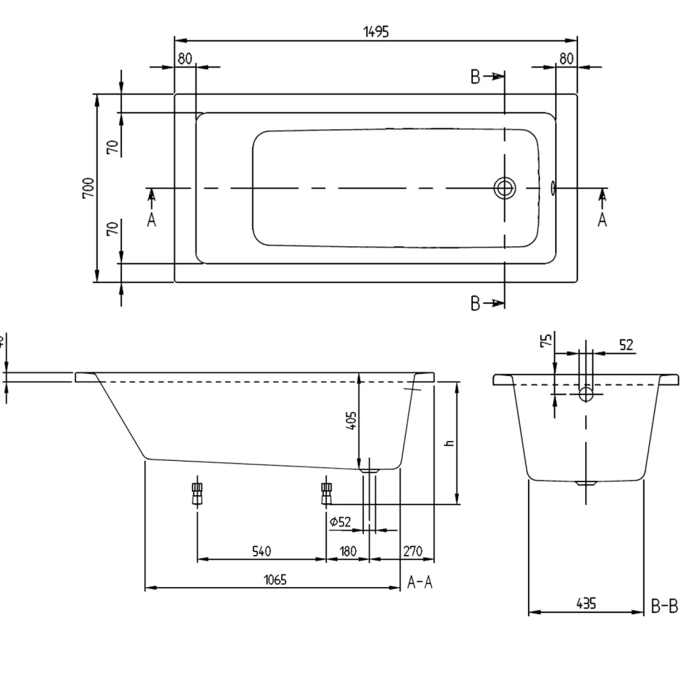 Villeroy & Boch Targa Plus Straight Single Ended Bath - 1500, 1600 & 1700mm
