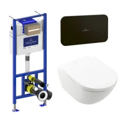 Villeroy & Boch ViConnect Pro 2.0 Frame with Subway 3.0 TwistFlush Rimless Wall Mounted Toilet, Flush Plate & Soft Close Toilet Seat