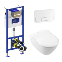 Villeroy & Boch ViConnect Pro 2.0 Frame with Subway 2.0 Rimless Wall Mounted Toilet, Flush Plate & Soft Close Toilet Seat