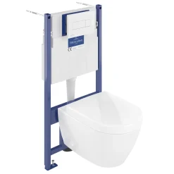 Villeroy & Boch ViConnect Pro S Frame with Subway 2.0 Wall Mounted Rimless Toilet, Flush Plate & Soft Close Toilet Seat