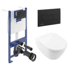 Villeroy & Boch ViConnect Pro S Frame with Subway 2.0 Wall Mounted Rimless Toilet, Flush Plate & Soft Close Toilet Seat