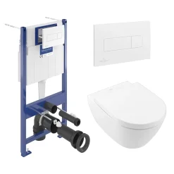 Villeroy & Boch ViConnect Pro S Frame with Subway 2.0 Wall Mounted Rimless Toilet, Flush Plate & Soft Close Toilet Seat