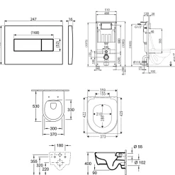 Villeroy & Boch ViConnect Pro S Frame with Arto Wall Mounted Rimless Toilet, Flush Plate & Soft Close Toilet Seat