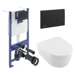 Villeroy & Boch ViConnect Pro S Frame with Arto Wall Mounted Rimless Toilet, Flush Plate & Soft Close Toilet Seat