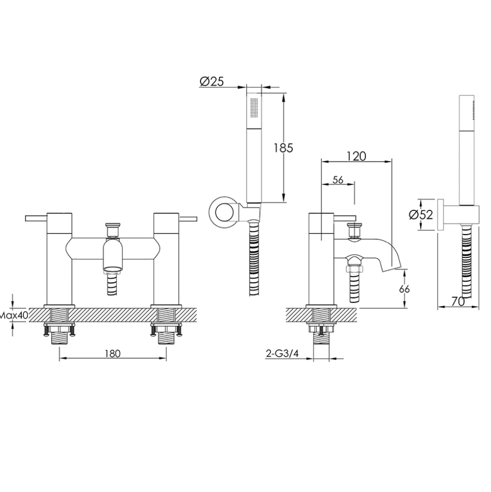 VOS Bath Shower Mixer Tap & Shower Kit