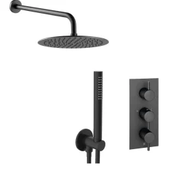 VOS Concealed Dual Outlet 3 Handle Shower Valve, Fixed Head & Shower Handset Kit