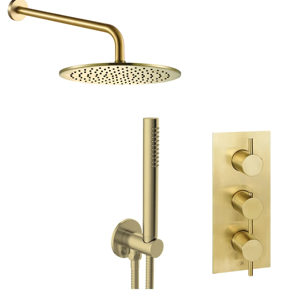 VOS Concealed Dual Outlet 3 Handle Shower Valve, Fixed Head & Shower Handset Kit