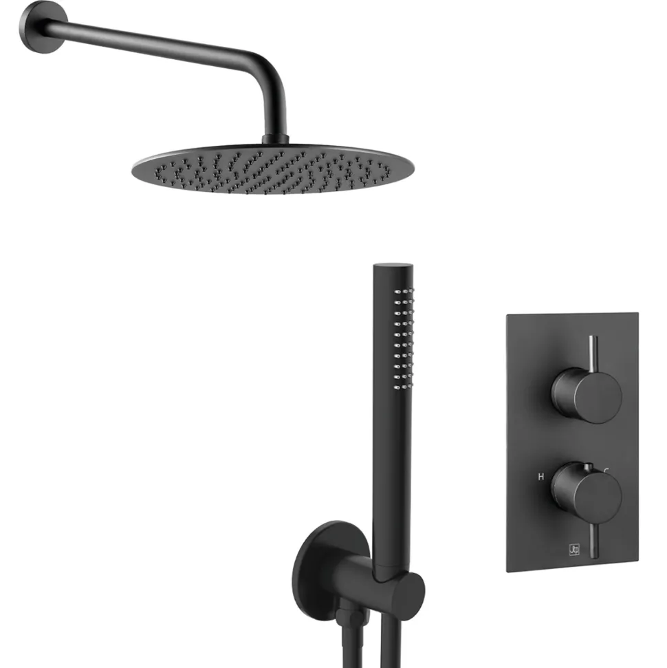 VOS Concealed Dual Outlet 2 Handle Shower Valve, Fixed Head & Shower Handset Kit