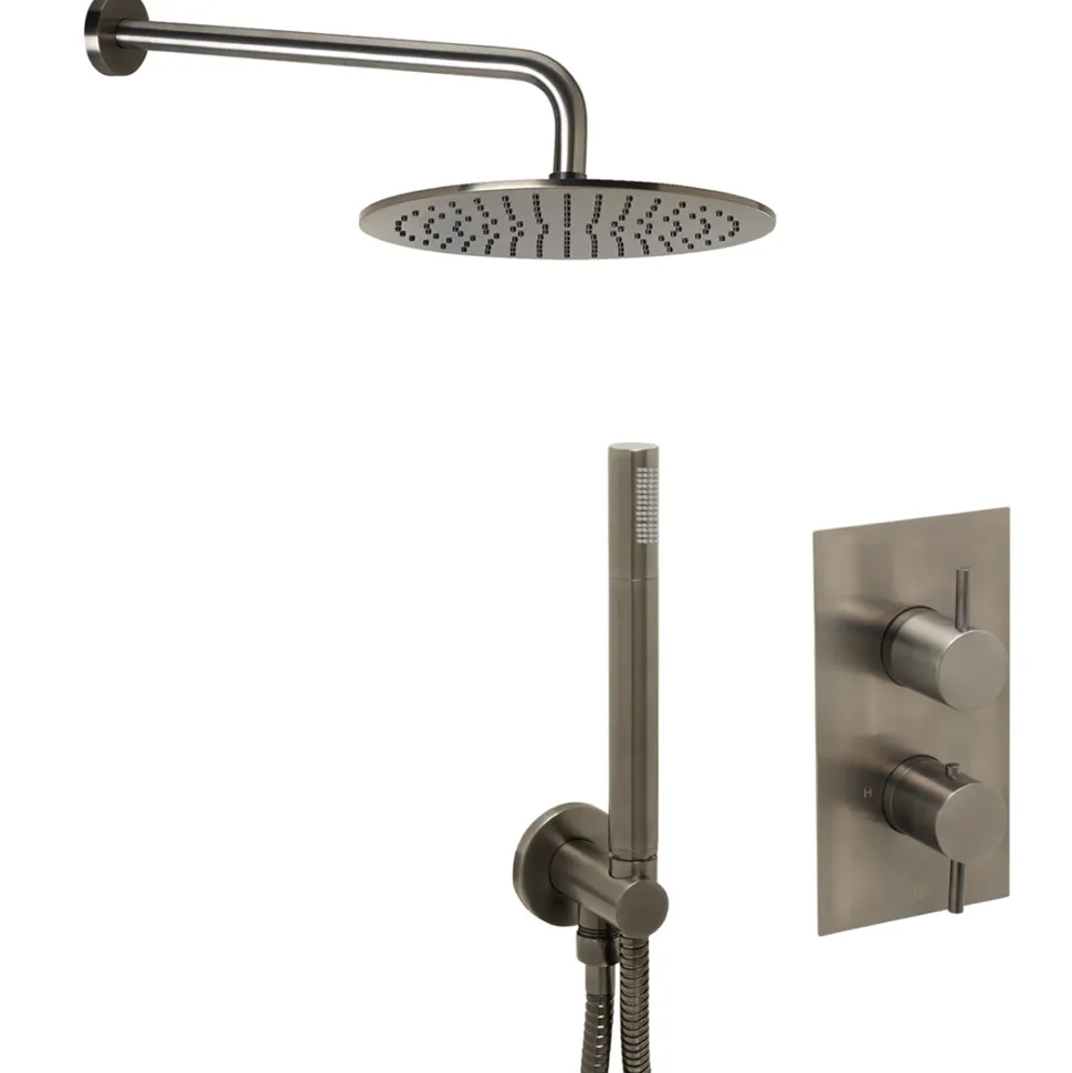 VOS Concealed Dual Outlet 2 Handle Shower Valve, Fixed Head & Shower Handset Kit
