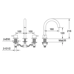 VOS 3 Hole Deck Mounted Basin Mixer