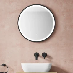 VOS LED Illuminated Round Framed Mirror with Demister Pad & Colour Change Lights - 600mm