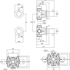 VOS Modular 2 Outlet Concealed Thermostatic Shower Valve