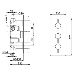VOS 3 Outlet Concealed Thermostatic Shower Valve (3 Handles)