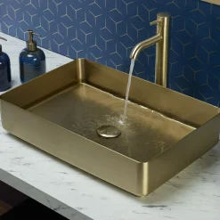 VOS Rectangular Stainless Steel Countertop Basin - Brushed Brass Finish