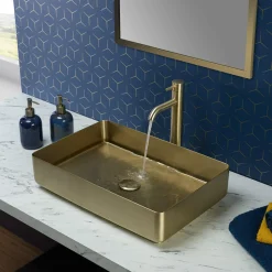 VOS Rectangular Stainless Steel Countertop Basin - Brushed Brass Finish