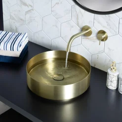 VOS Round Stainless Steel Countertop Basin - Brushed Brass Finish