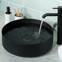 VOS Round Stainless Steel Countertop Basin - Matt Black