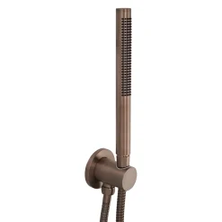 VOS Round Water Outlet & Holder with Metal Hose & Slim Hand Shower - Brushed Bronze