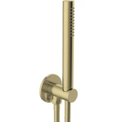VOS Round Water Outlet & Holder with Metal Hose & Slim Hand Shower- Brushed Brass