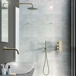 VOS Round Water Outlet & Holder with Metal Hose & Slim Hand Shower- Brushed Brass