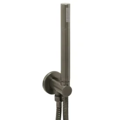 VOS Round Water Outlet & Holder with Metal Hose & Slim Hand Shower- Brushed Black