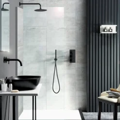 VOS Round Water Outlet & Holder with Hose & Slim Hand Shower - Matt Black