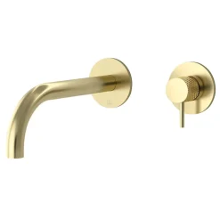 VOS Single Lever Wall Mounted Basin Mixer with Designer Handle - Brushed Brass