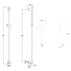 VOS Slide Rail Shower Kit with Round Shower Handset & Hose