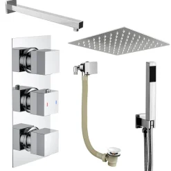 Zane Concealed Shower Valve, Fixed Shower Head, Handset & Overflow Bath Filler