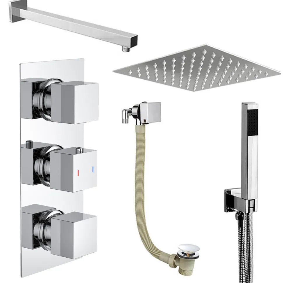 Zane Concealed Shower Valve, Fixed Shower Head, Handset & Overflow Bath Filler